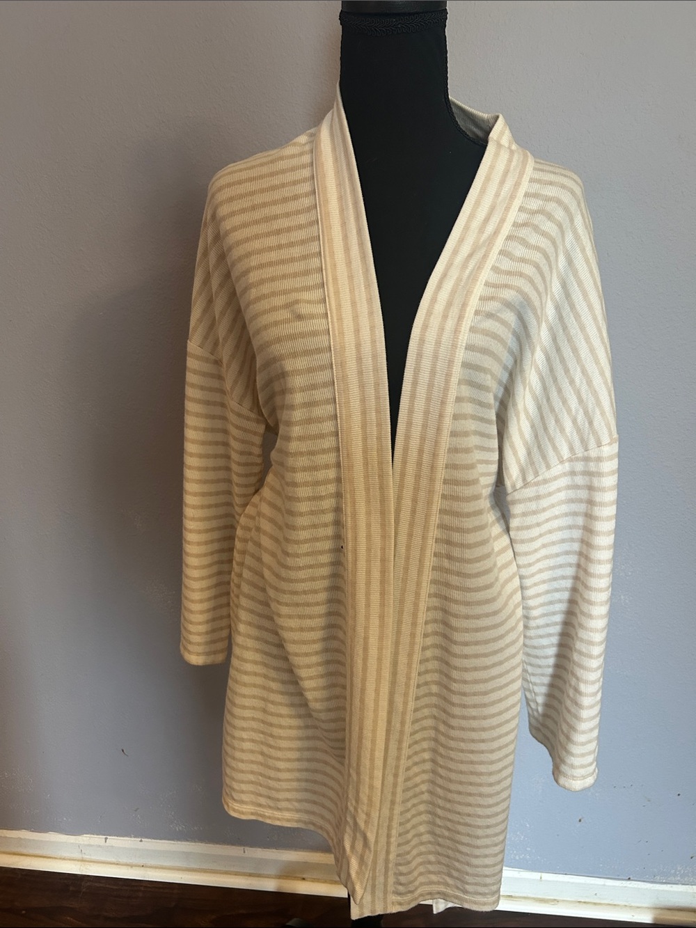 Madewell Women Striped Open-Front Cream Light Sweater Cardigan Size Medium